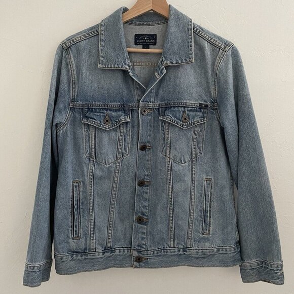 Lucky Brand Tomboy Trucker Faded Denim Button Classic Jean Jacket Women's Large - Picture 1 of 9